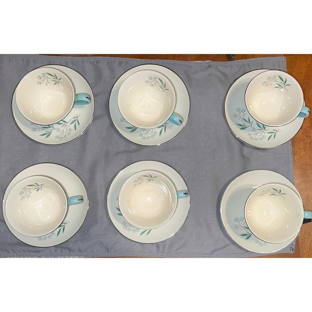 12 Pc Taylor Smith Taylor Petal Lane Cups And Saucers Vintage Floral Dishes MCM - Picture 2 of 11